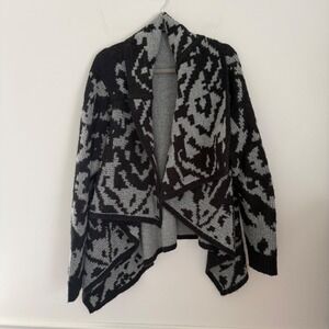Prana women's ‎ green & Grey Geometric Open Front Cardigan Wool Blend XL